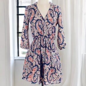 Lush Multicolored Long Sleeve Dress Paisley Pattern